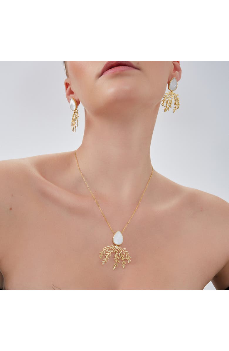 Spero London Mother Of Pearl Olive Branch Sterling Silver Necklace, Alternate, color, Gold