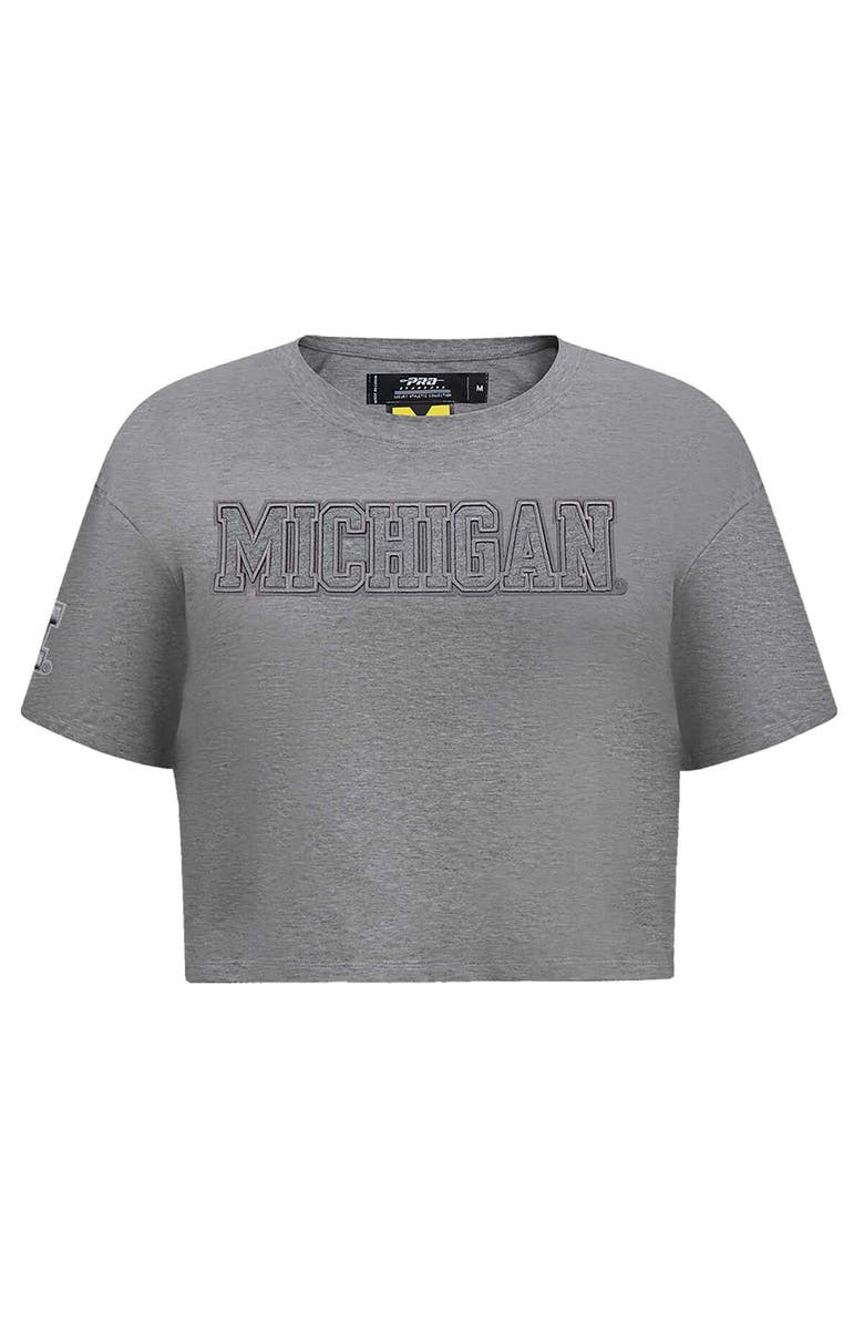 PRO STANDARD Women's Pro Standard Heather Charcoal Michigan Wolverines Tonal Neutral Boxy Cropped T-Shirt, Alternate, color, Heather Charcoal