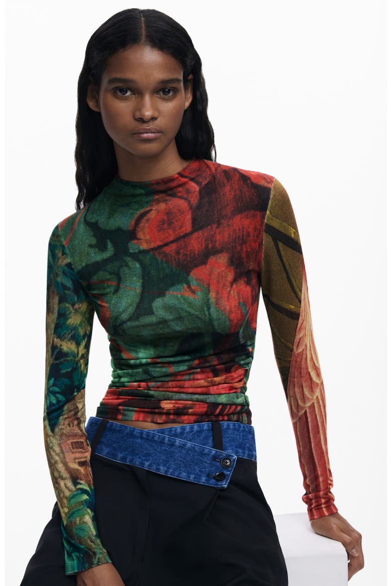 Printed Mock Neck Sweater, Alternate, color, ANTIQUE GREEN