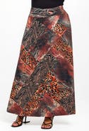 24seven Comfort Apparel Animal Patchwork Print Maxi Skirt