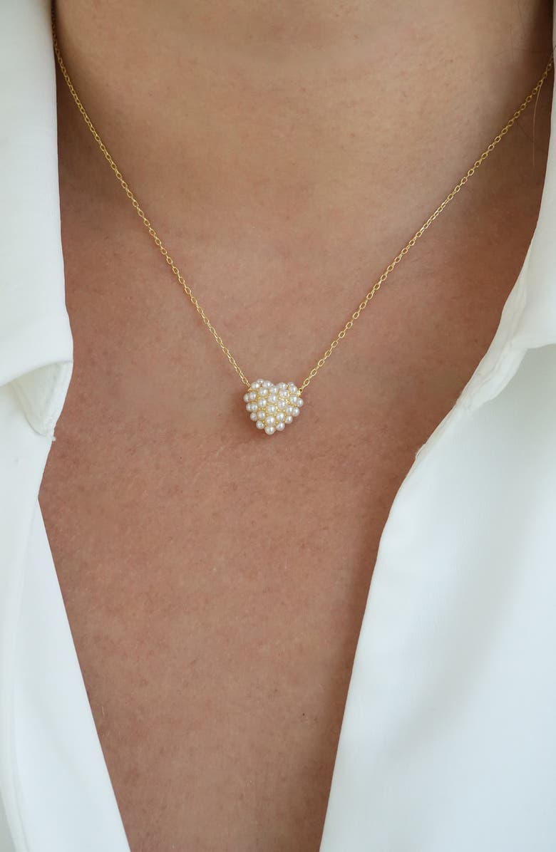 Argento Vivo Sterling Silver Heart Burst Faux Pearl Pendant Necklace, Alternate, color, Gold