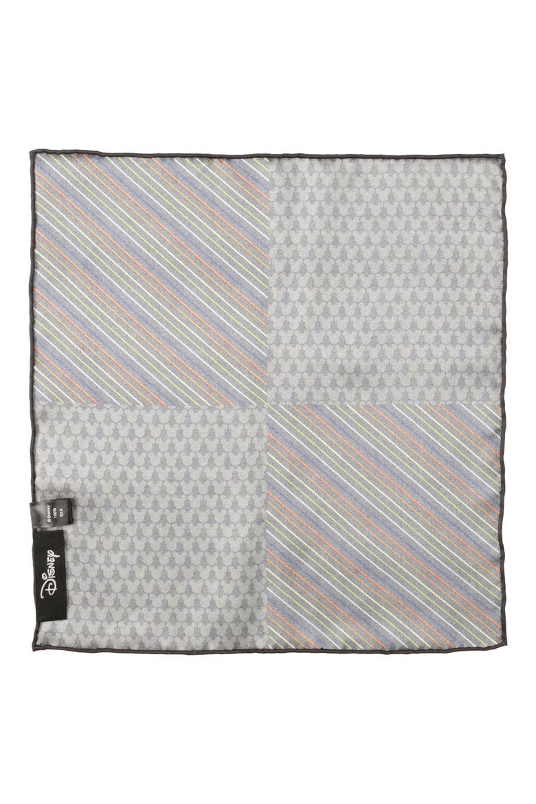 x Disney Mickey Rainbow Stripe Silk Pocket Square, Alternate, color, BLACK