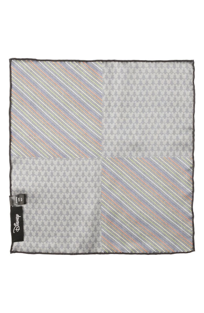 Cufflinks, Inc. x Disney Mickey Rainbow Stripe Silk Pocket Square, Alternate, color, Black