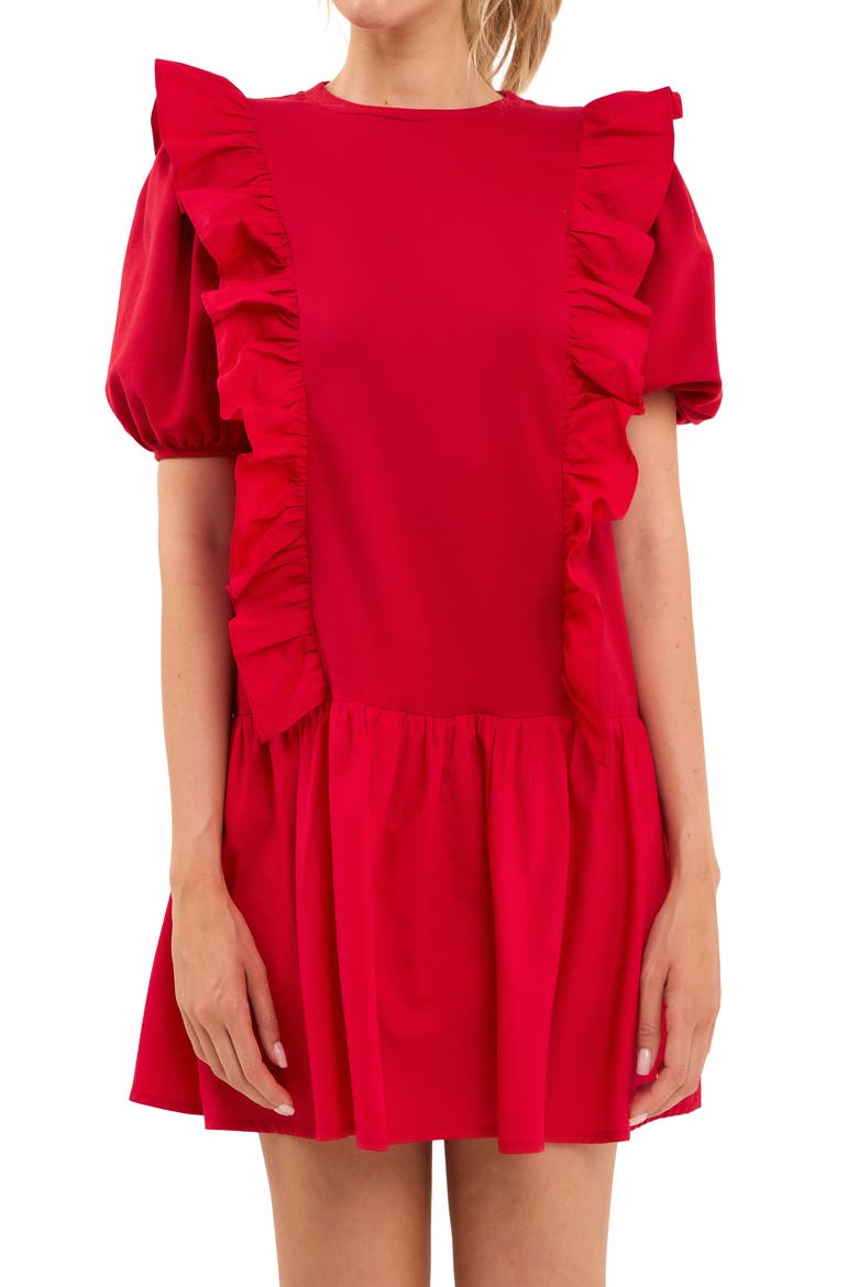 Ruffle Mixed Media Minidress, Alternate, color, CHERRY RED