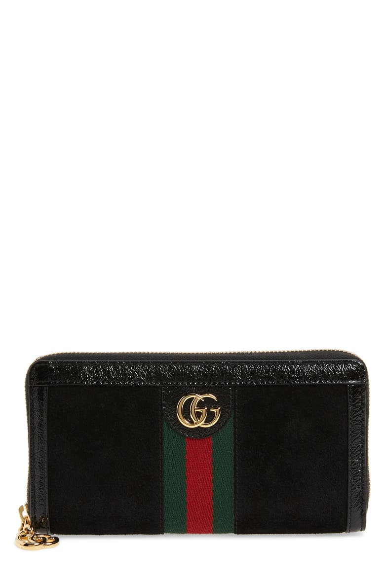 Ophidia Suede Zip-Around Wallet, Main, color, NERO/ NERO/ VERT RED VERT