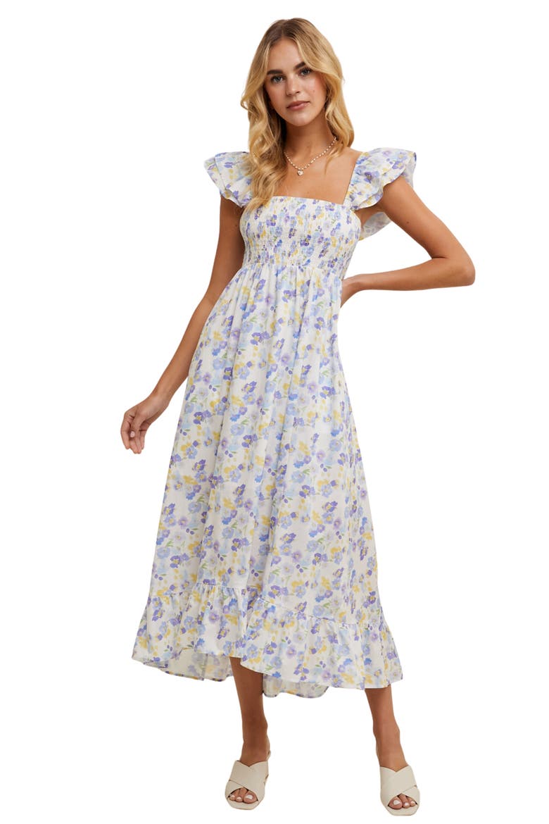 Floral Flutter Sleeve Maxi Dress, Alternate, color, BLUE COMBO