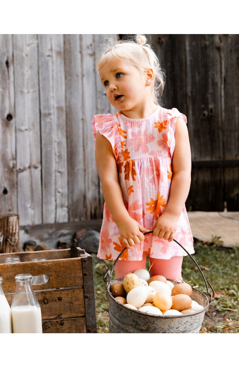 Deux par Deux Little Girl's Printed Tunic And Solid Leggings Set Pink And Coral Flowers, Alternate, color,