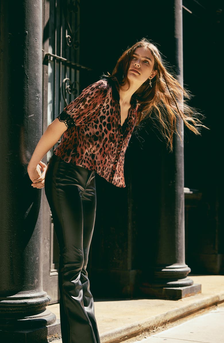 Free People Level Up Faux Leather Slit Bootcut Jeans, Alternate, color, Black