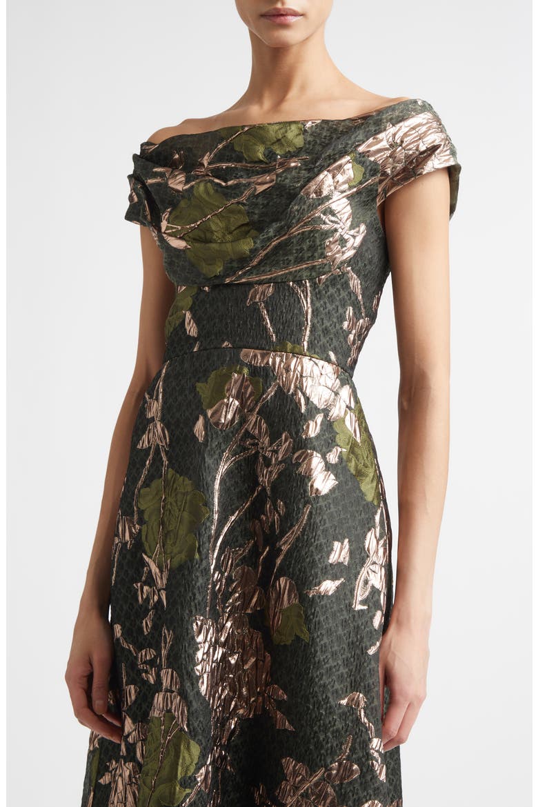Floral Draped Metallic Fil Coupé Fit & Flare Dress, Alternate, color, CACTUS MULTI