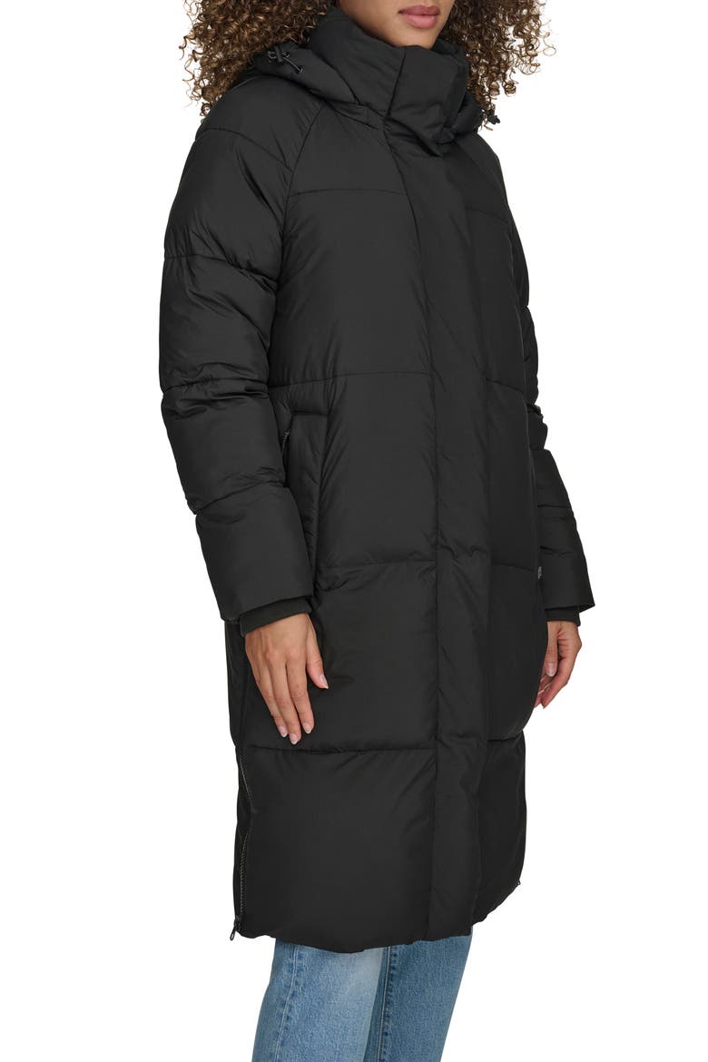 Water Resistant Mid Length Hooded Puffer Jacket, Alternate, color, BLACK