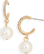 BaubleBar Faux Pearl Drop Pavé CZ Hoop Earrings