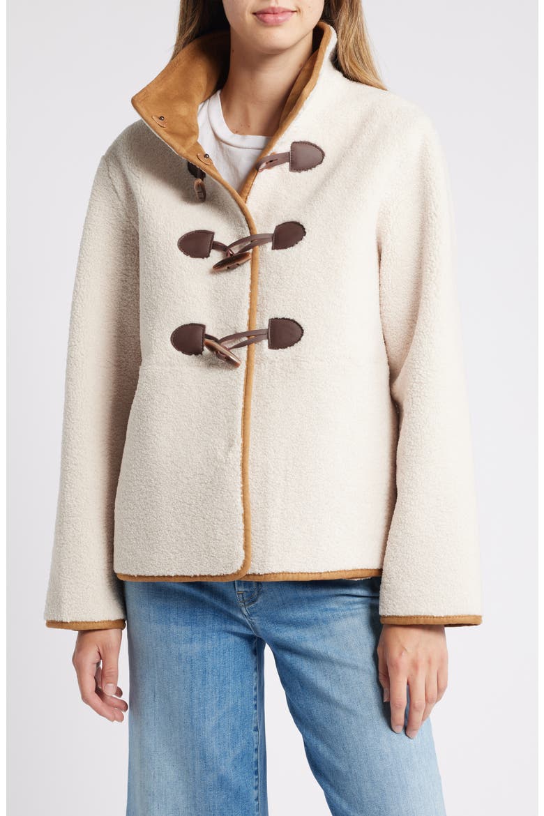 Toggle Front Faux Shearling Jacket, Main, color, BROWN/IVOR