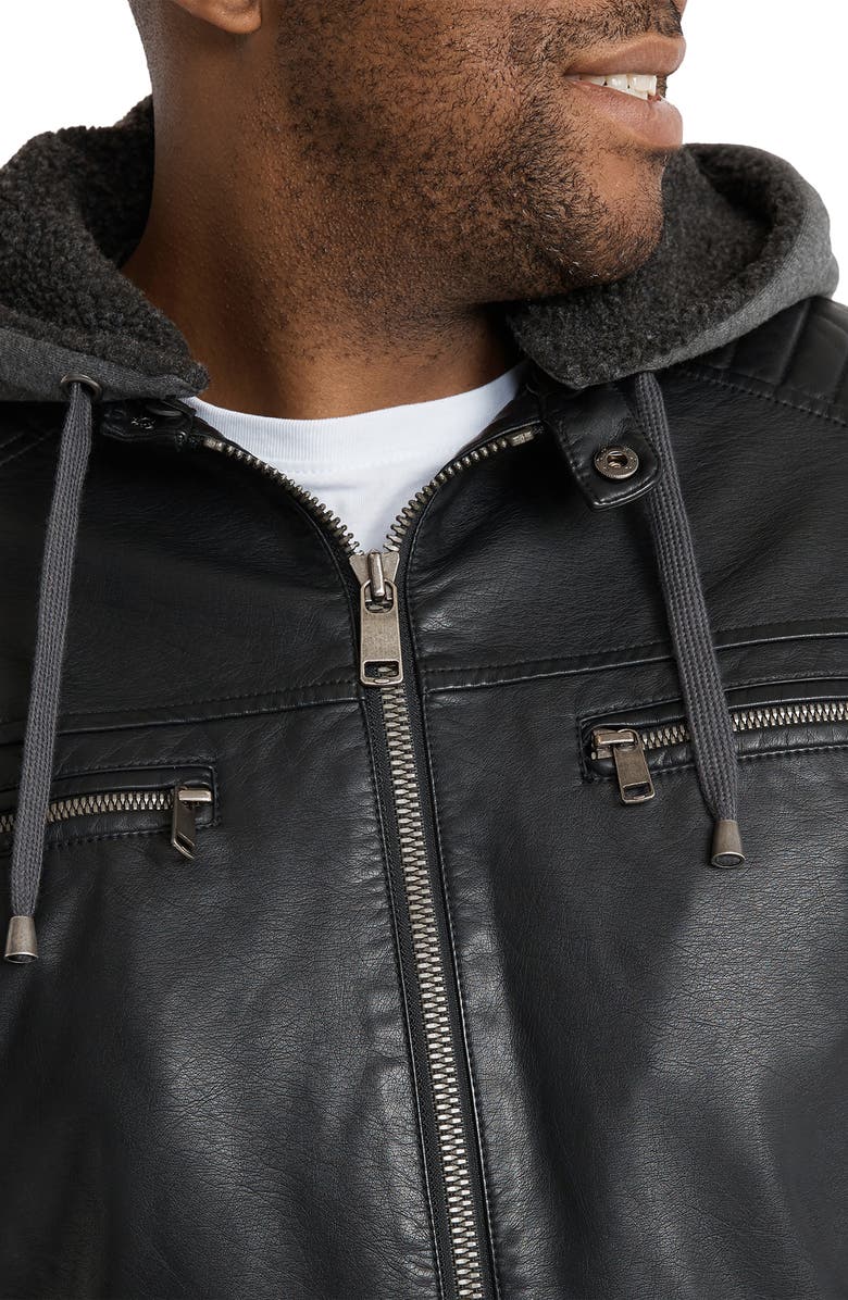 Johnny Bigg Dane Faux Leather Biker Jacket with Removable Hood, Alternate, color, 