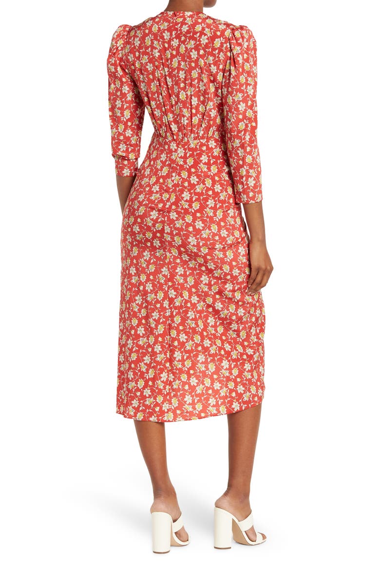 Mary Ditsy Floral Print Silk Blend Dress, Alternate, color, RED MULTI