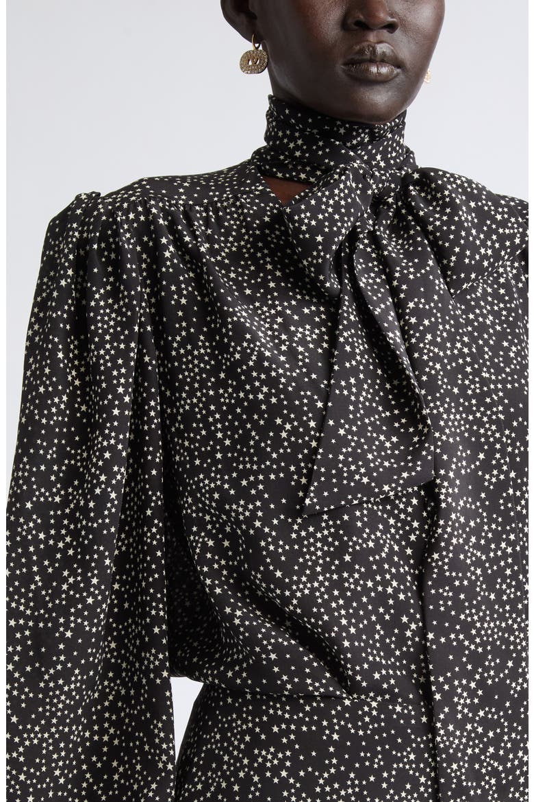 Starry Long Sleeve Silk Minidress, Alternate, color, BLACK/ CREAM