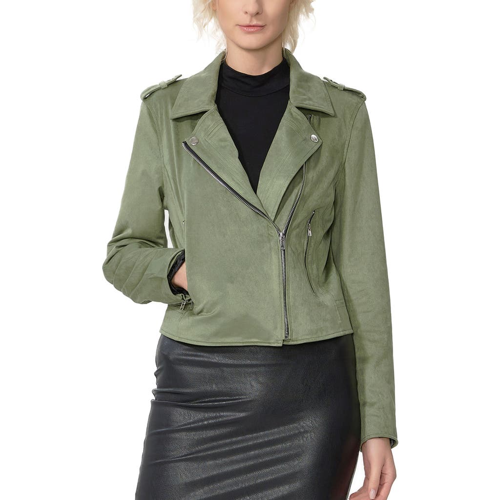 Kimi & Kai Willa Faux Suede Moto Jacket In Green