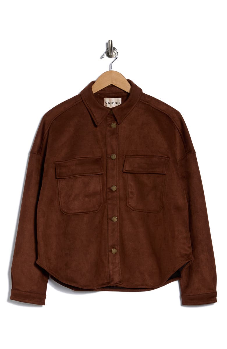 Vigoss Faux Suede Shacket, Alternate, color, Chocolate