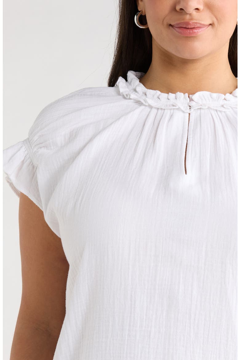 Ruffle Accent Cotton Gauze Top, Alternate, color, WHITE