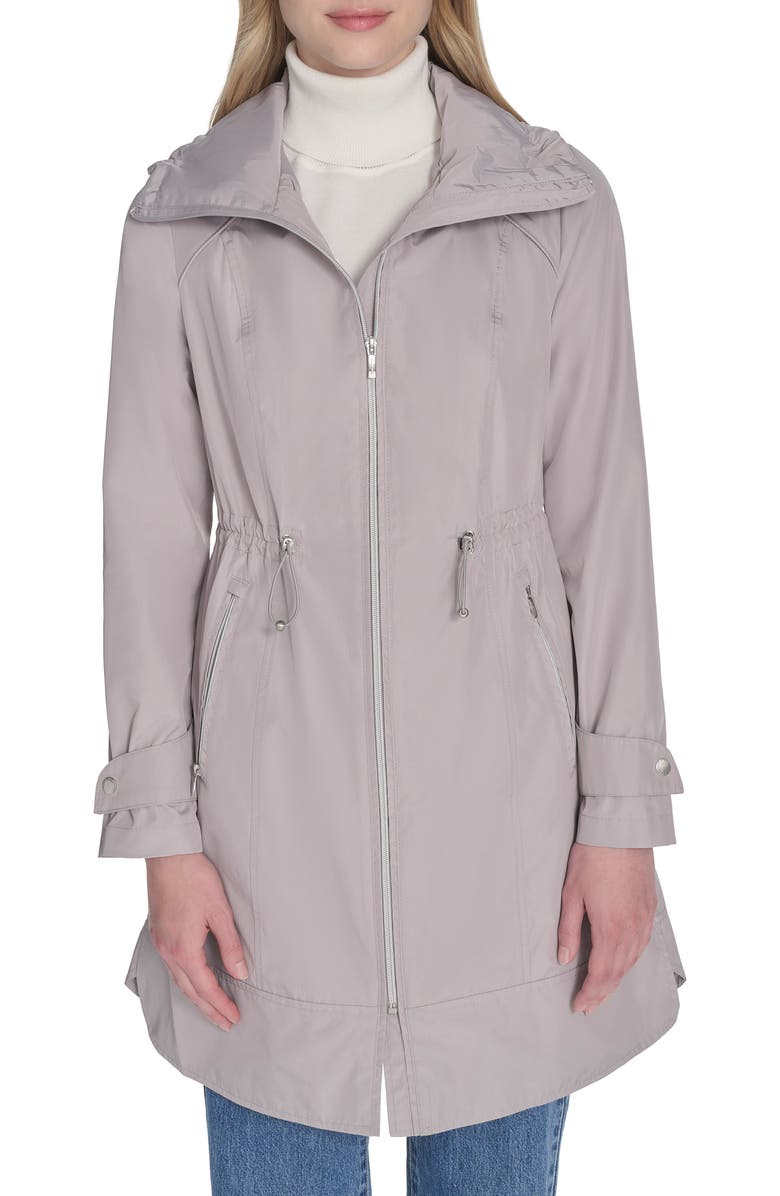 Cole Haan Signature Travel Packable Hooded Rain Jacket, Main, color, Pearl Grey