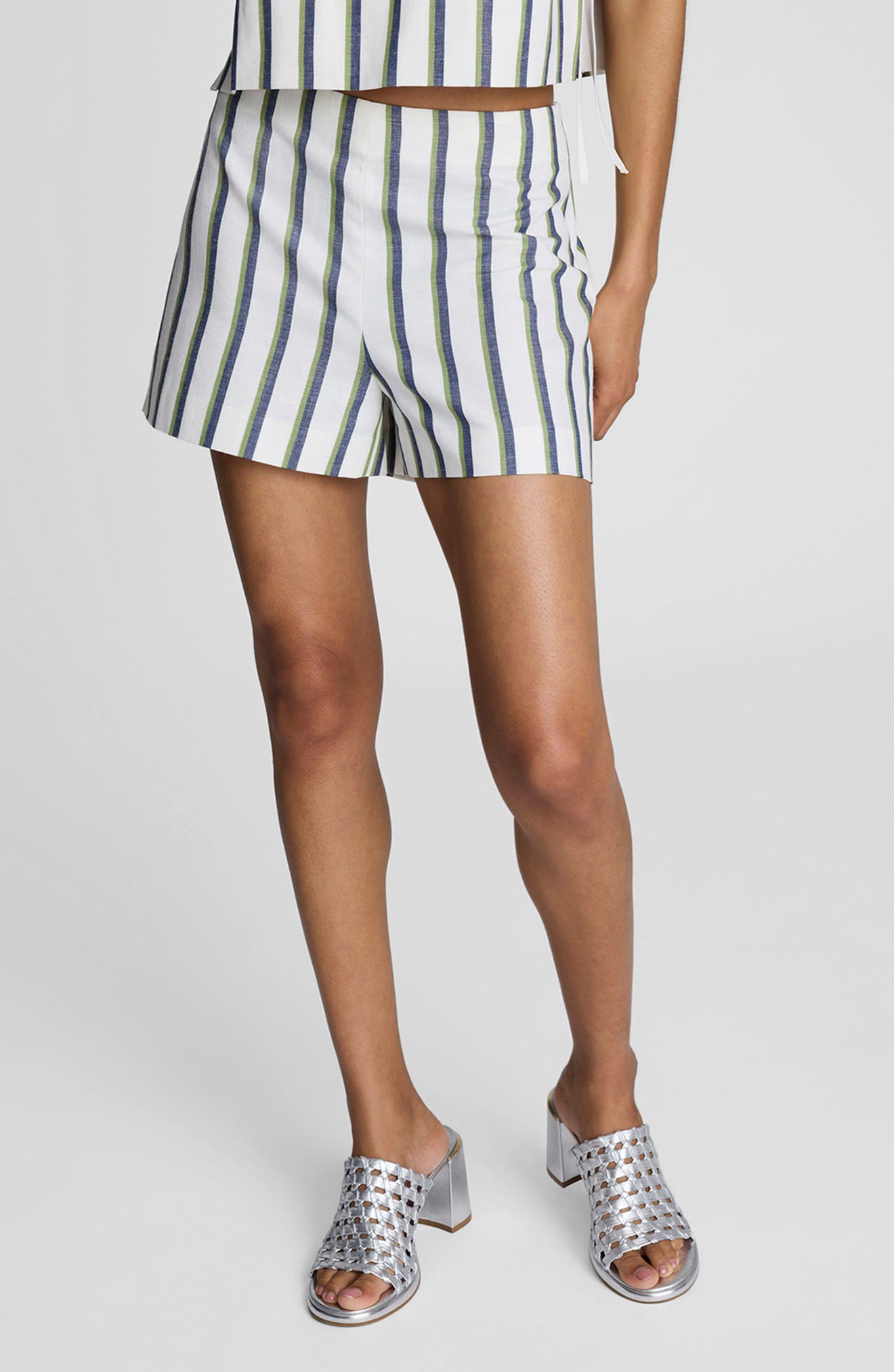 Stripe Cotton & Linen Blend Shorts