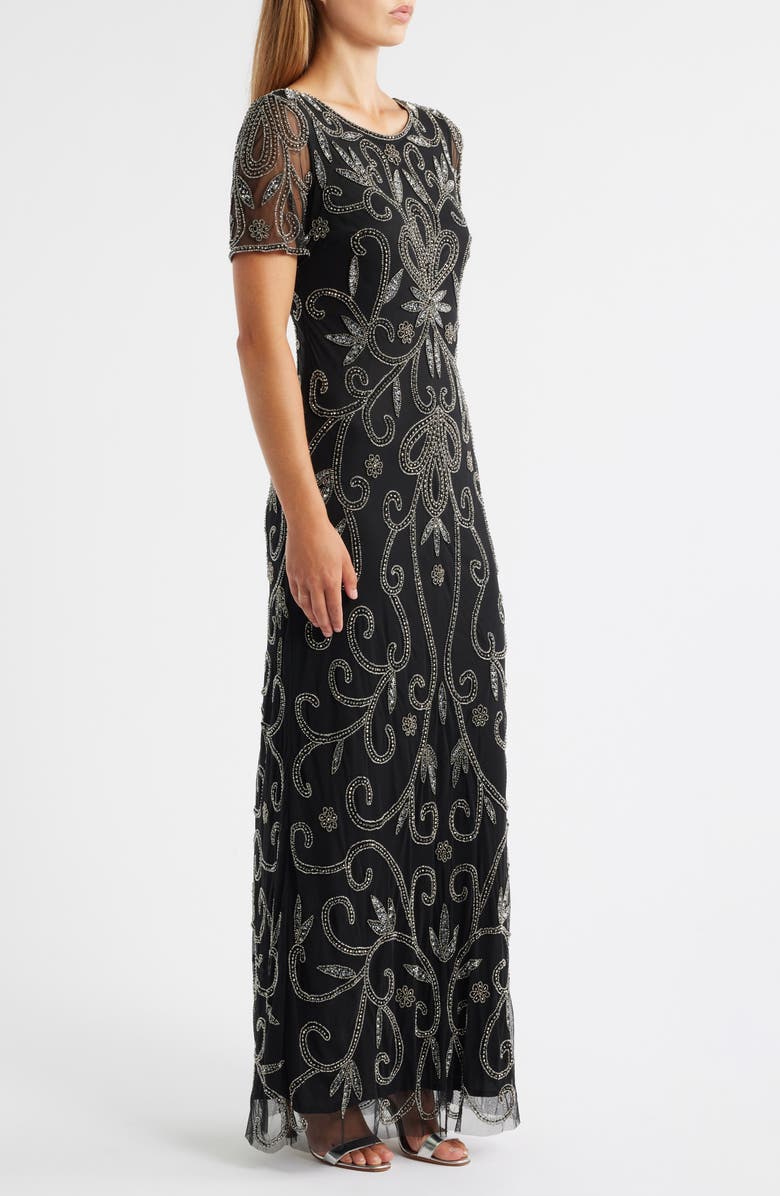 Pisarro Nights Beaded Gown, Alternate, color, Black/ Silver