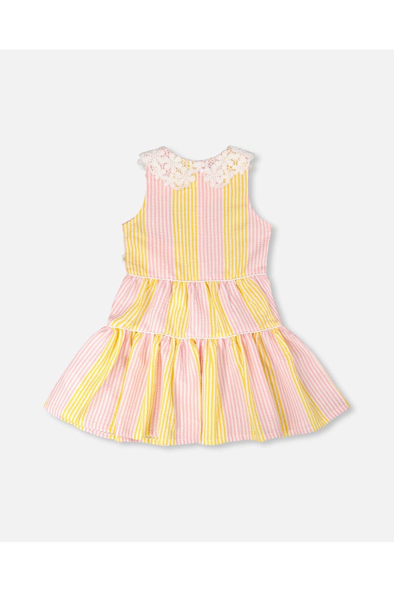 Sleeveless Crochet Peter Pan Collar Stripes Dress, Alternate, color, Pink &Yellow Stripes