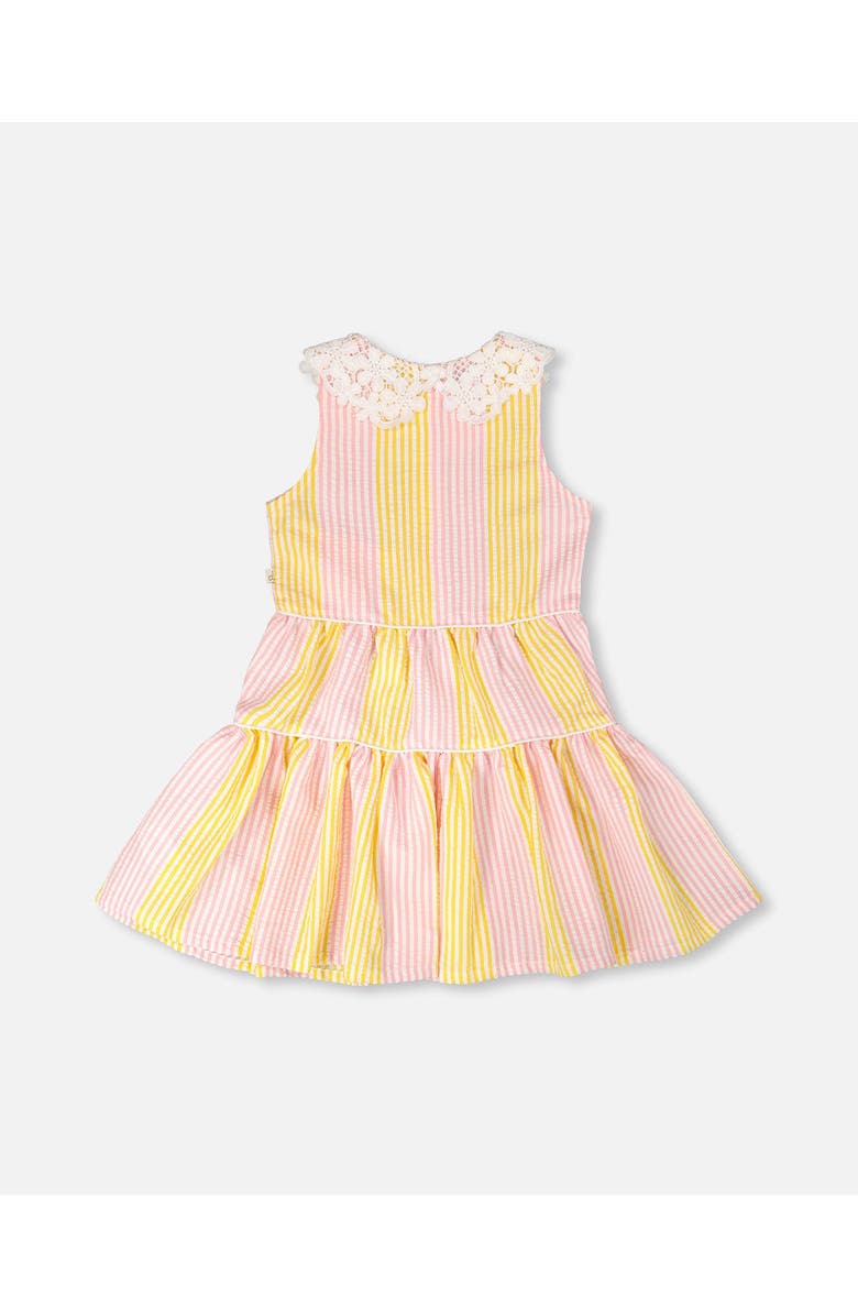 Deux par Deux Sleeveless Crochet Peter Pan Collar Stripes Dress, Alternate, color, Pink &Yellow Stripes