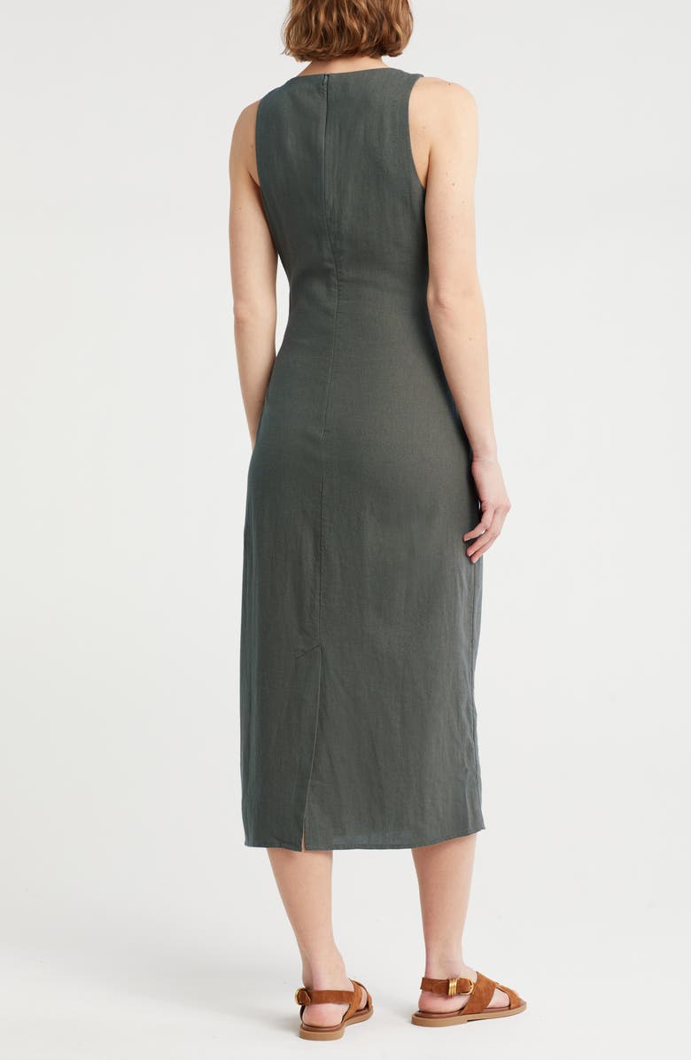 NORDSTROM RACK Sleeveless Tie Waist Linen Blend Midi Dress, Alternate, color, Olive Sarma