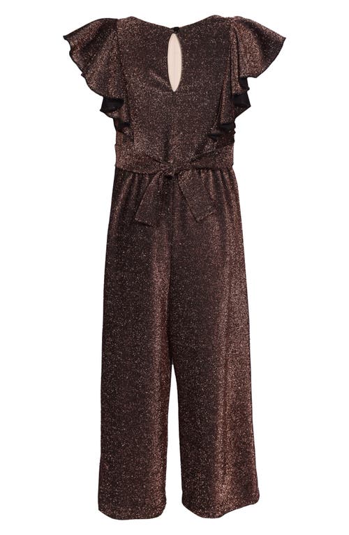 Iris & Ivy Kids' Metallic Flutter Sleeve Jumpsuit In Brown
