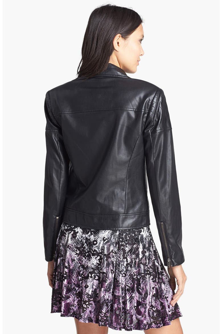 Quilted Shoulder Faux Leather Moto Jacket, Alternate, color, BLACK