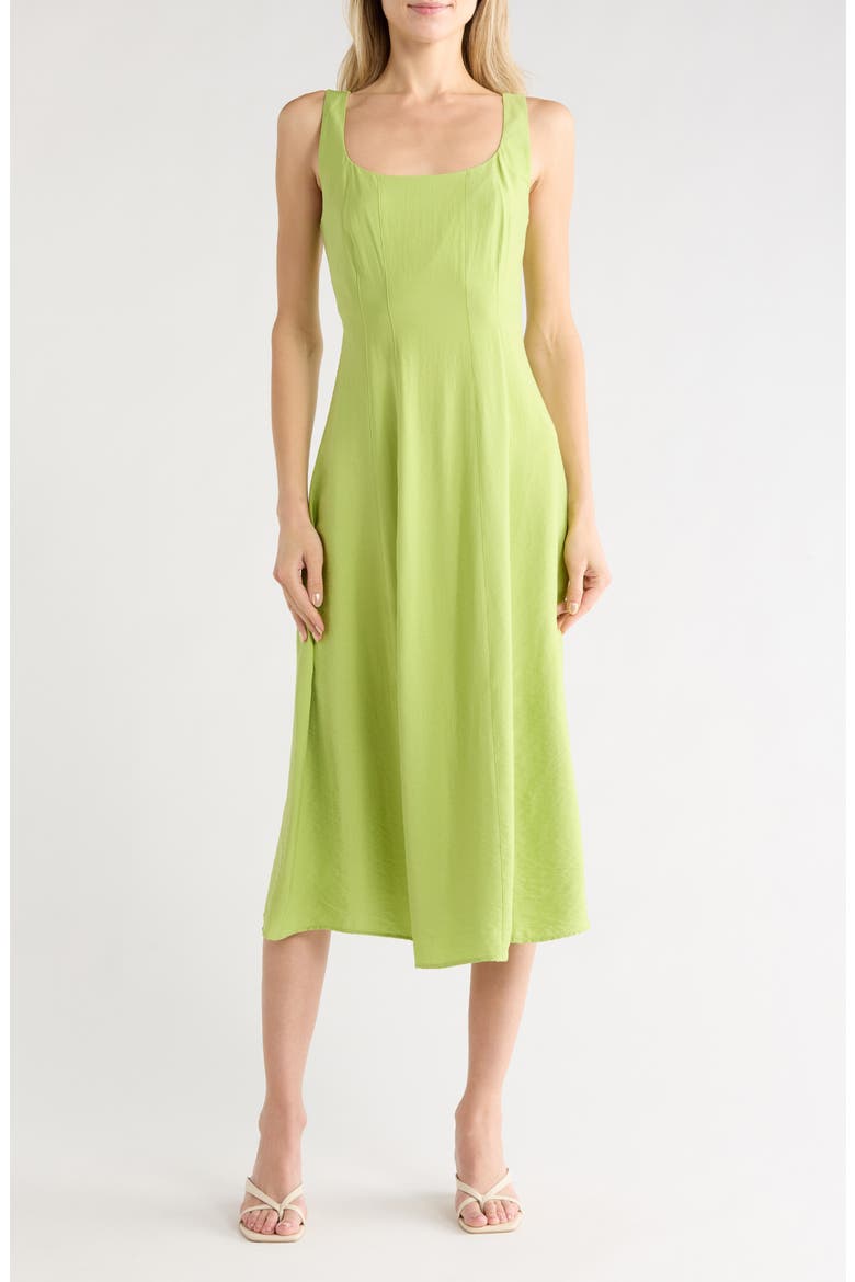 Sleeveless A-Line Midi Dress, Main, color, HERBAL GREEN