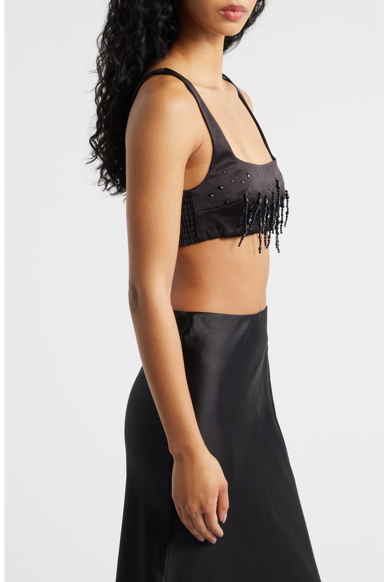 Sleeveless Beaded Satin Crop Top, Alternate, color, BLACK