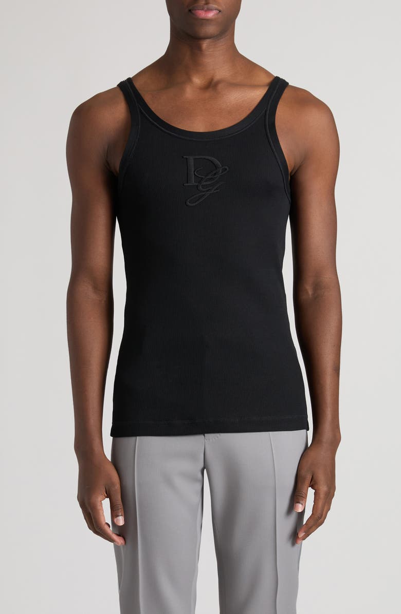 Dolce&Gabbana Logo Cotton Rib Tank Top, Main, color, N0000 Nero