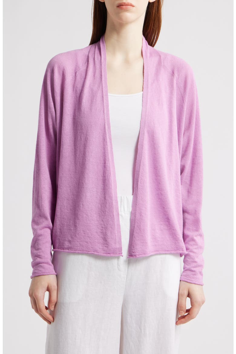 Organic Linen & Organic Cotton Open Front Cardigan, Main, color, FRENCH LILAC