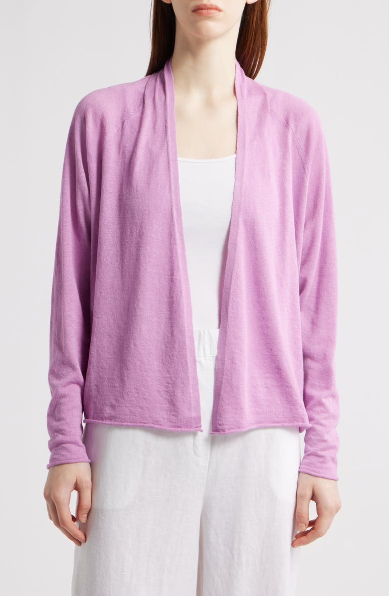 Eileen Fisher Organic Linen & Organic Cotton Open Front Cardigan, Main, color, French Lilac