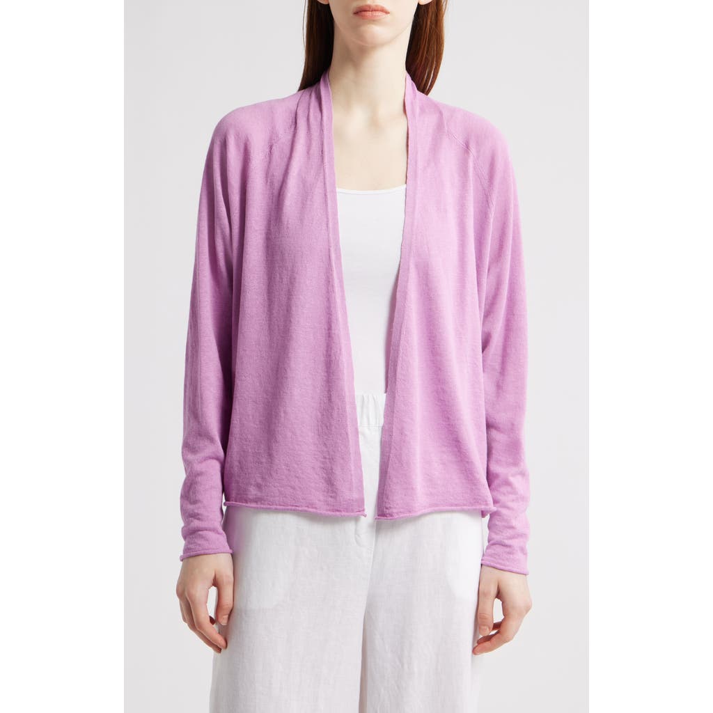 Eileen Fisher Organic Linen & Organic Cotton Open Front Cardigan In Purple