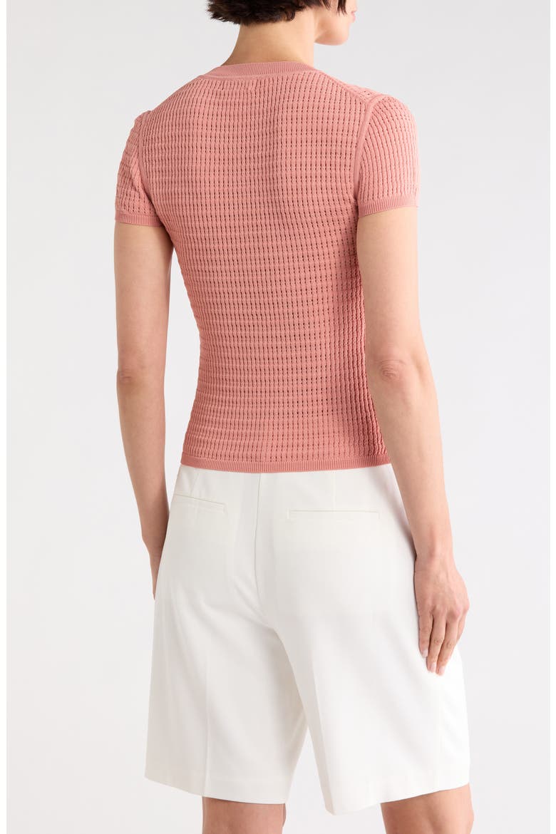 Pointelle Short Sleeve Button Front Cardigan, Alternate, color, DESERT ROSE