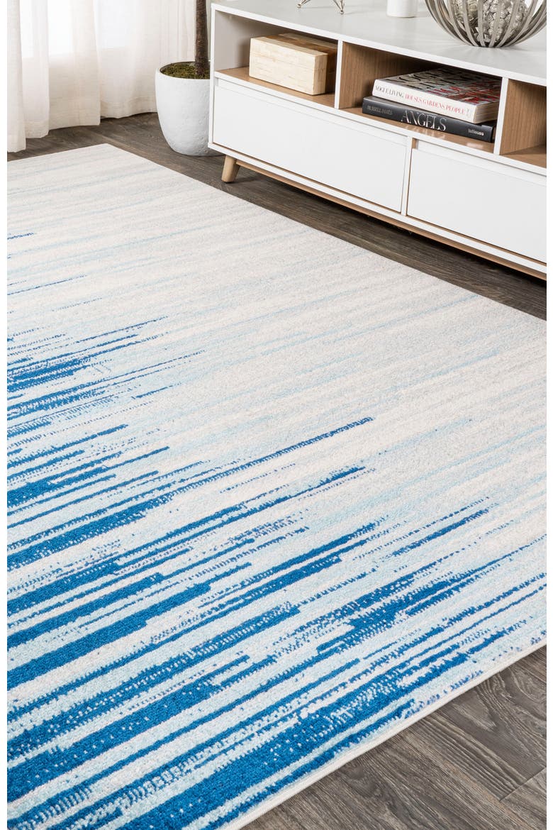 Linear Modern Half-Stripe Area Rug, Alternate, color, Blue/Cream