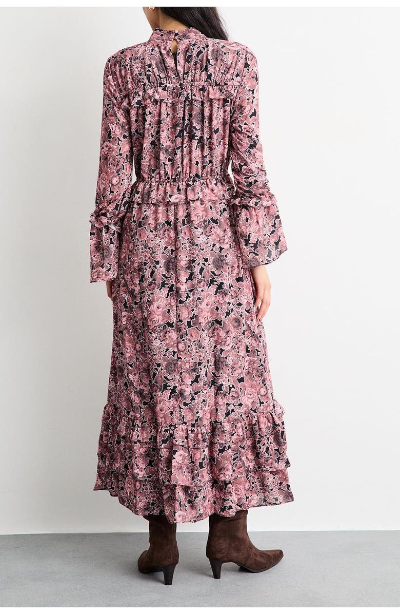 Warehouse Chiffon Shirred High Neck Midi Dress, Alternate, color, Chocolate