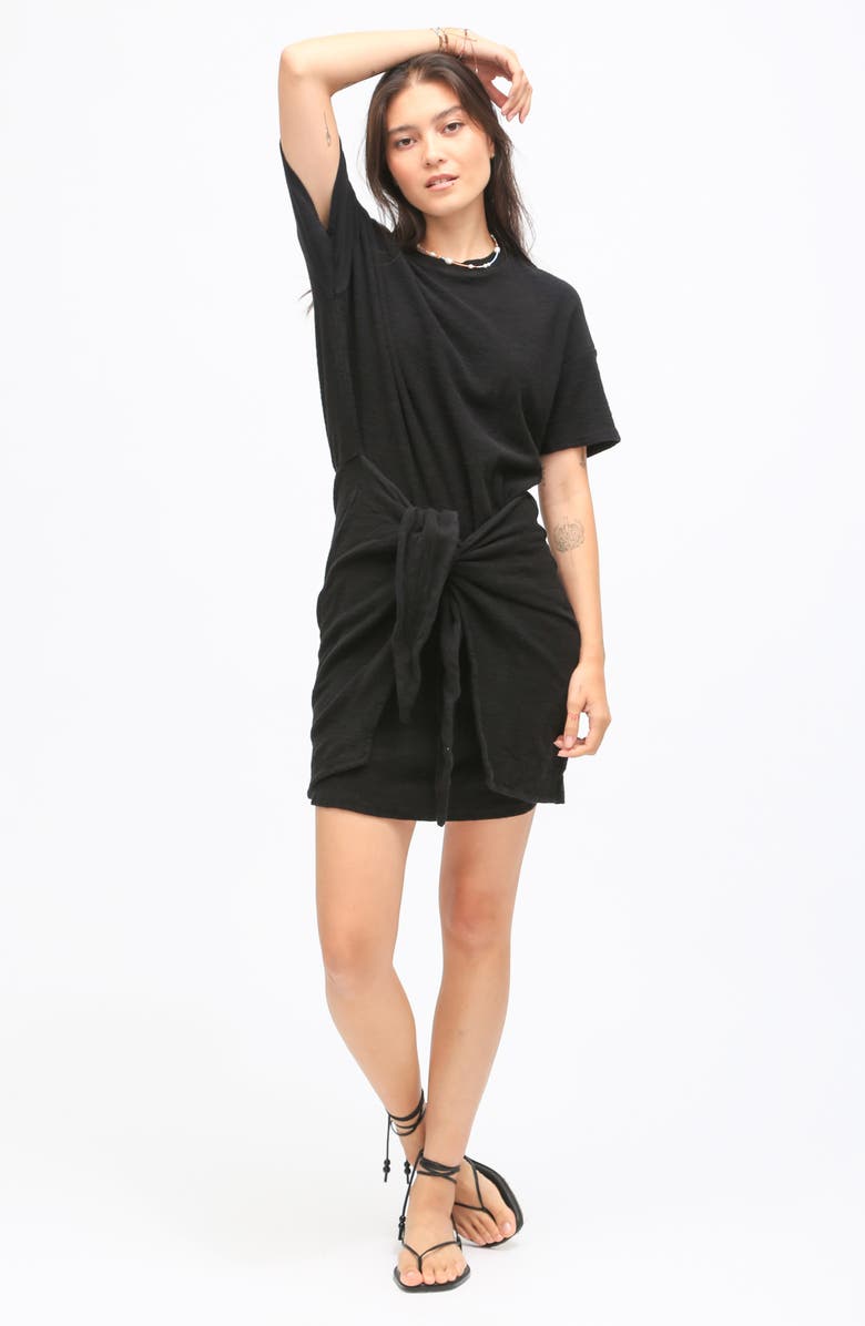 Electric & Rose Bobby Tie Front Slub Cotton Jersey T-Shirt Dress, Alternate, color, Onyx