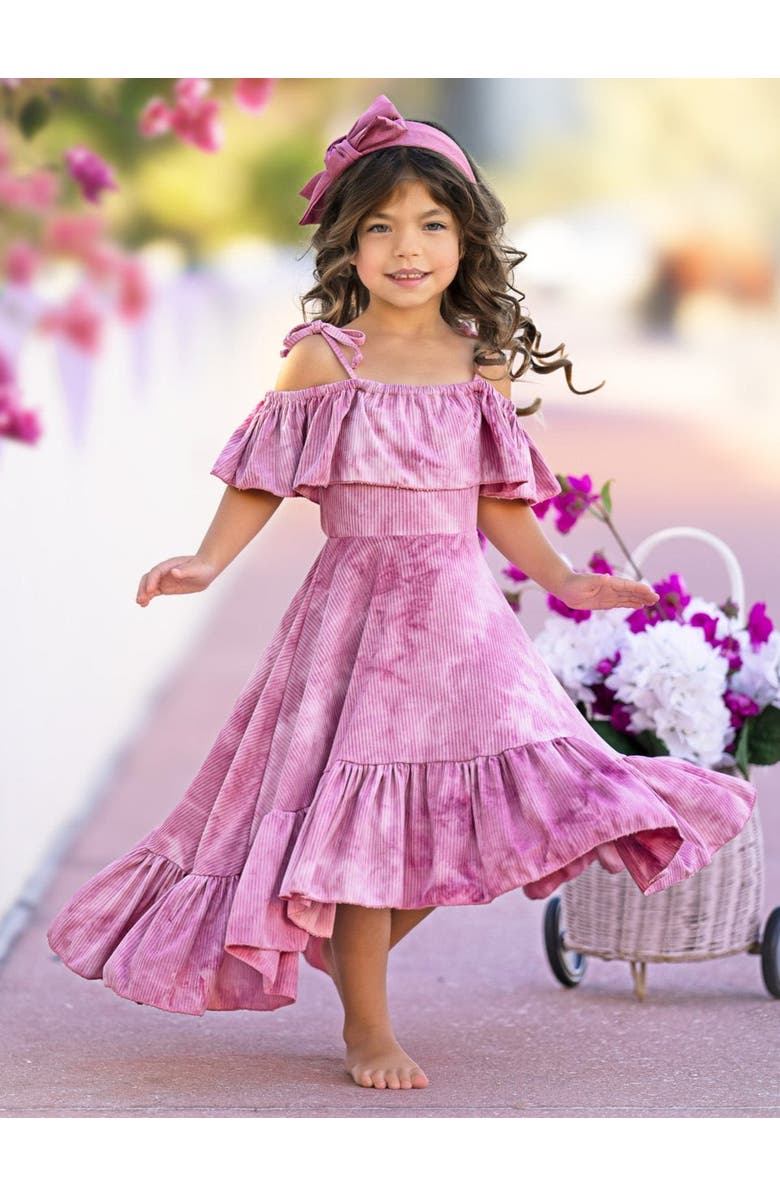 Mia Belle Girls Girls Rosewood Tie-Dye Hi-Lo Ruffle Dress, Alternate, color, Pink