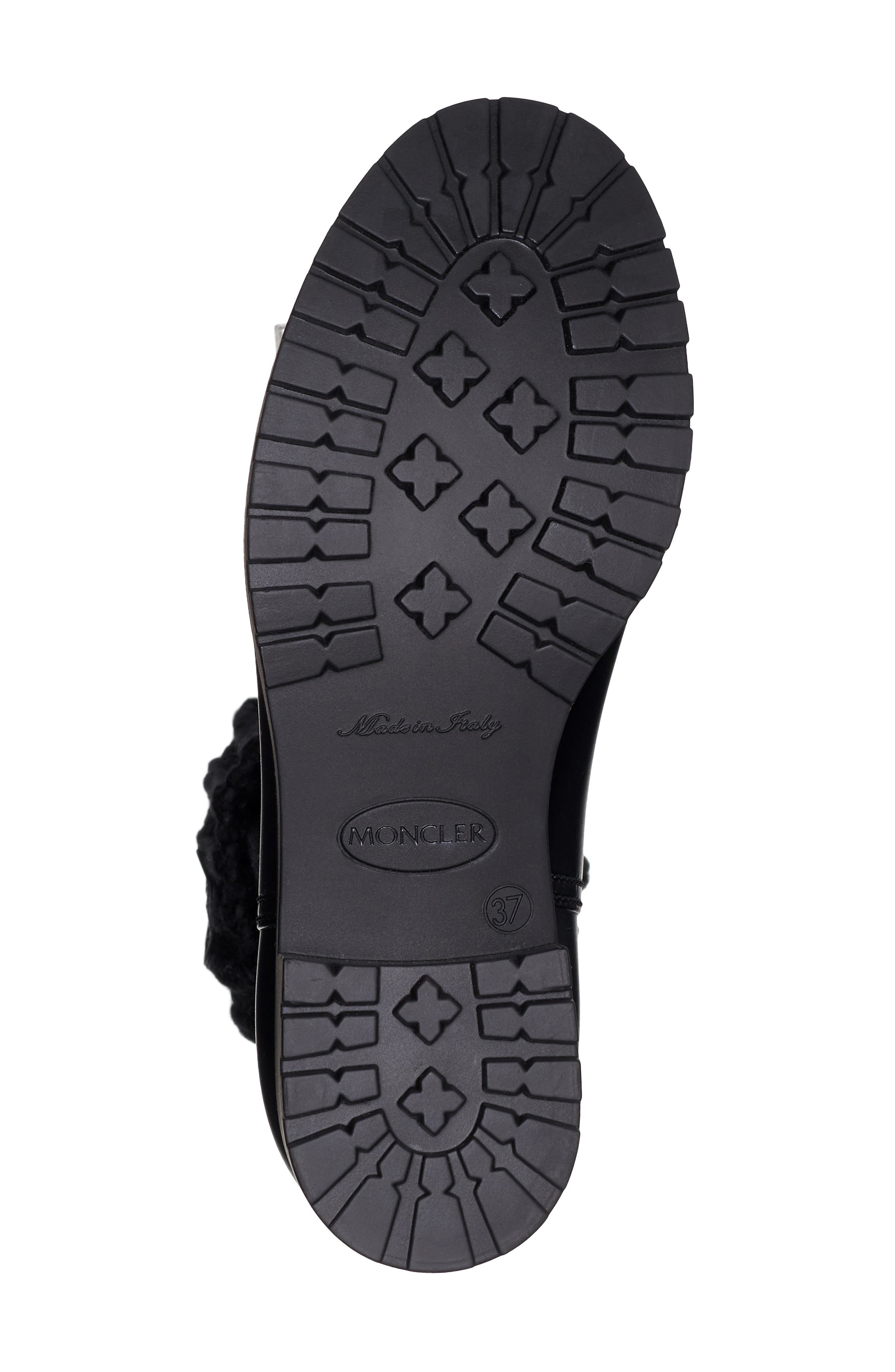 Ginette Knit Cuff Leather Rain Boot, Alternate, color, BLACK