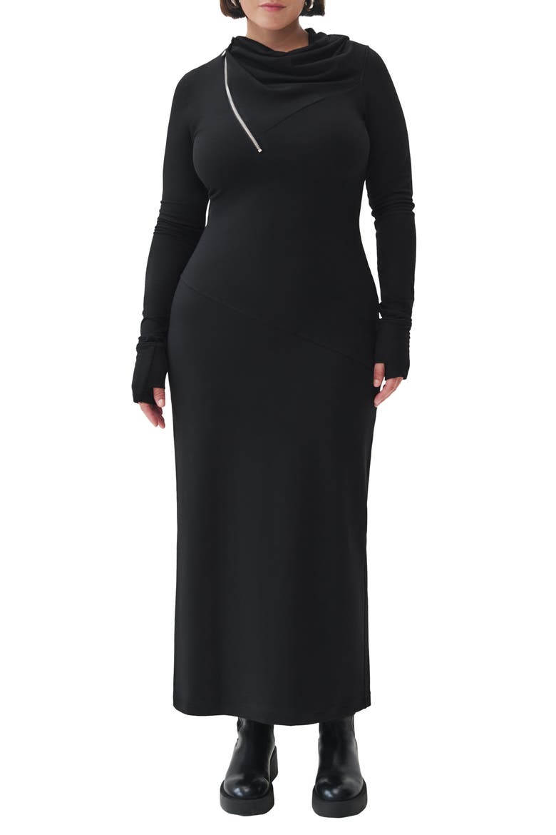 Broome Asymmetric Half Zip Long Sleee Maxi Dress, Alternate, color, BLACK
