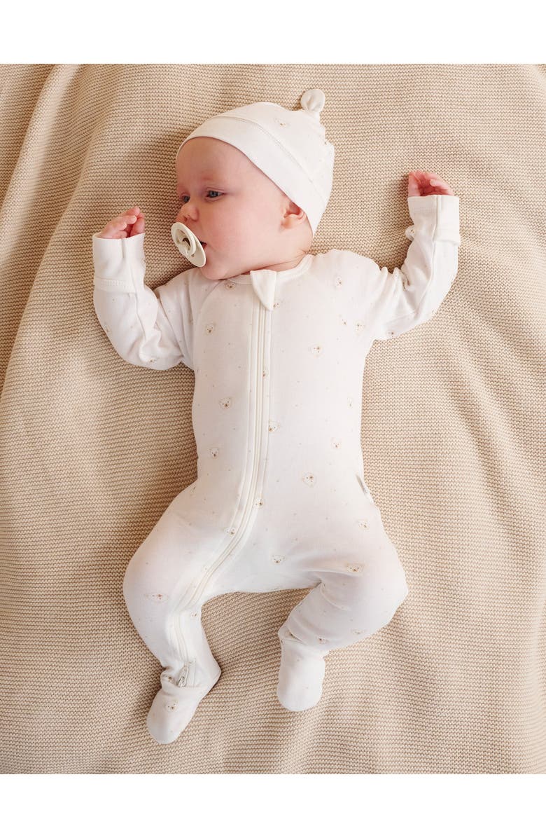 Purebaby Zip Growsuit & Hat Set, Alternate, color, Vanilla Bear