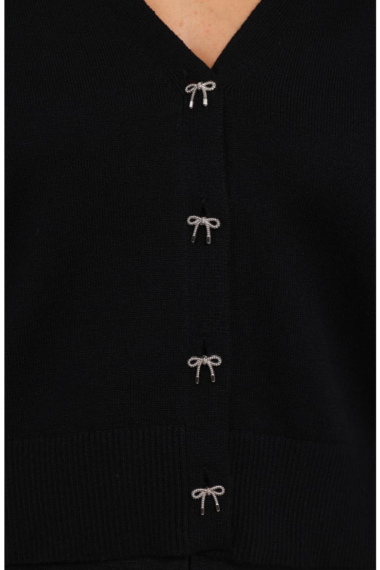 Josey Bow Button Cardigan, Alternate, color, BLACK