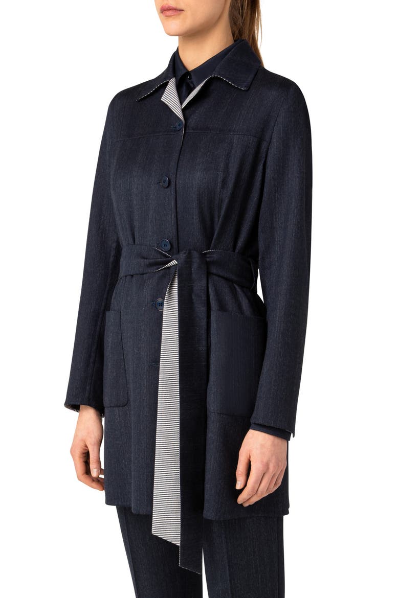 Indira Reversible Double Face Belted Wool Coat, Alternate, color, 717 NAVY