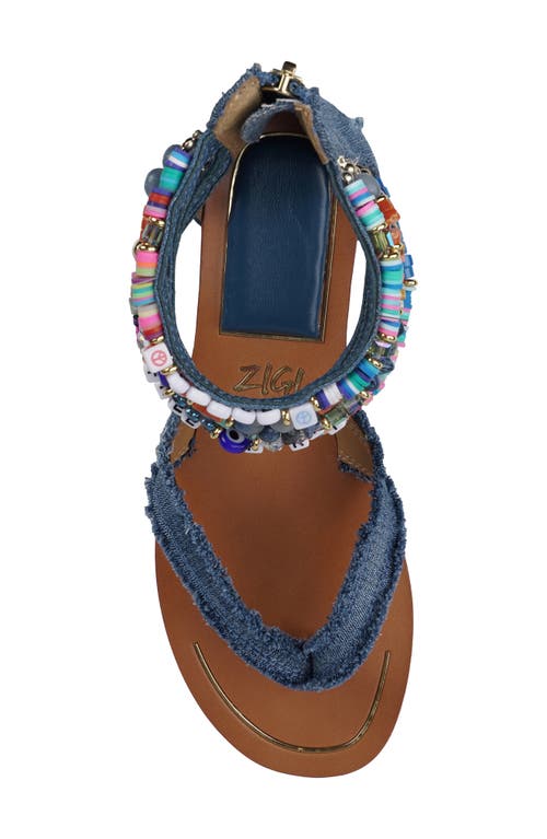 Zigi Fayola Beaded Ankle Cuff Sandal In Blue Denim