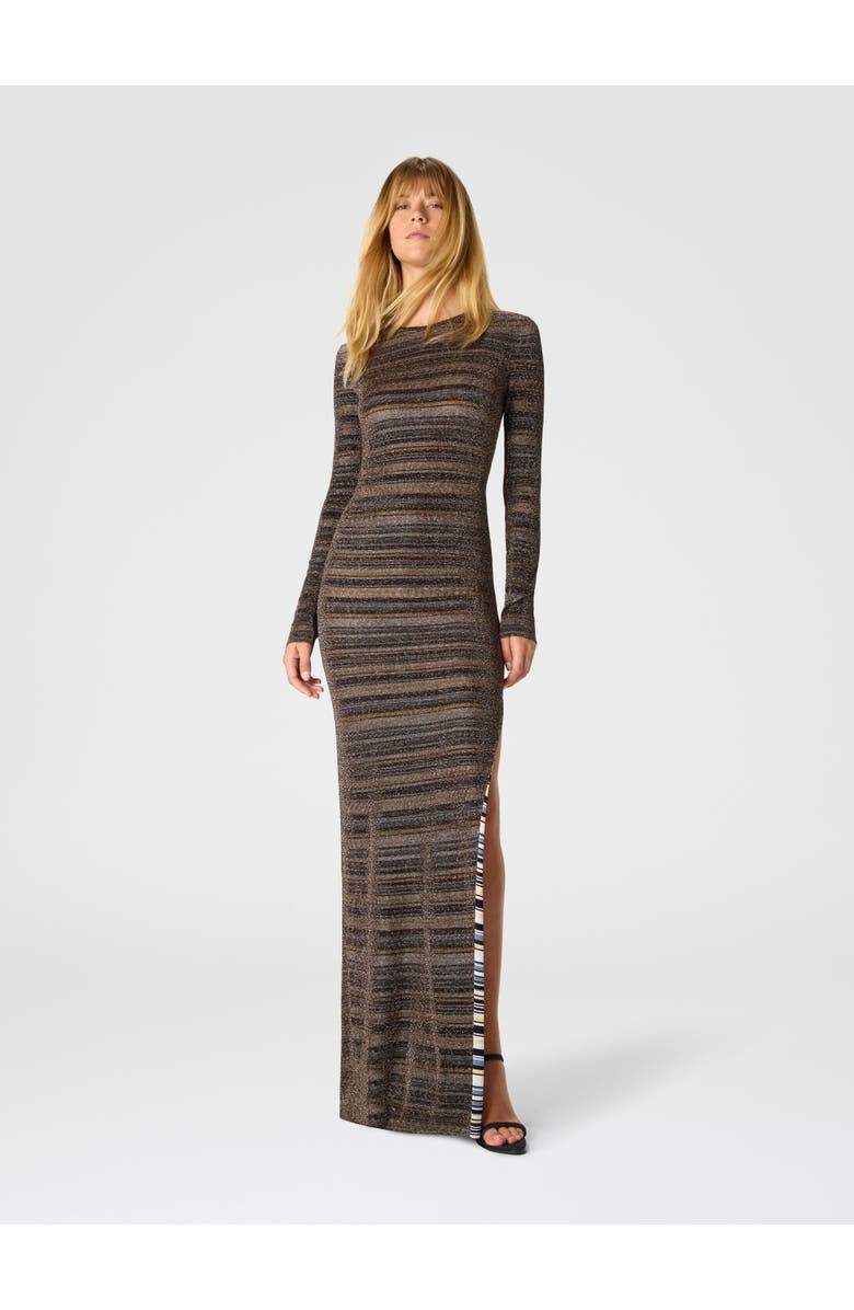 Missoni Striped Viscose Lamé Gown With Slit, Alternate, color, Green& Brown