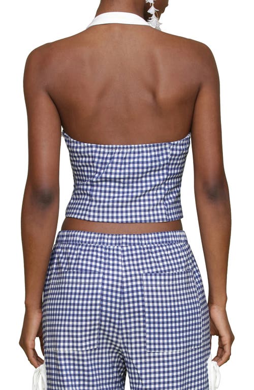 Shop Avec Les Filles Gingham Halter Top In Navy-white Gingham