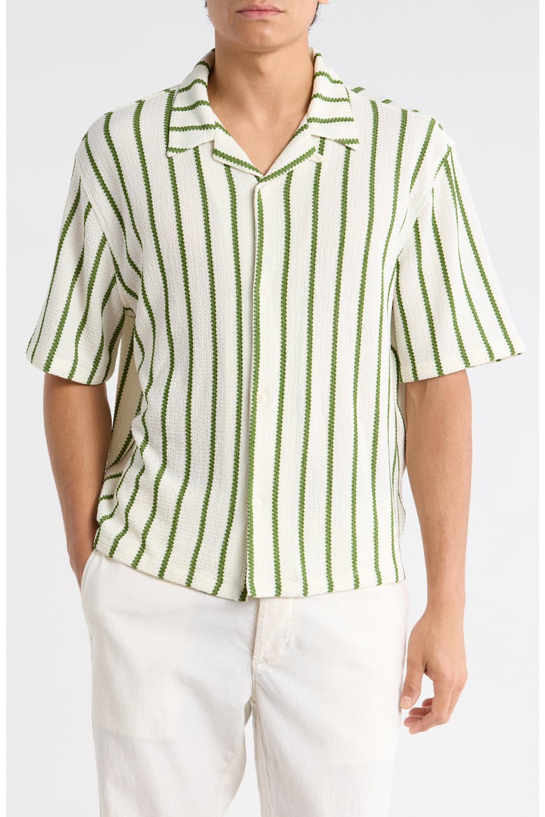 Naz Stripe Camp Shirt, Main, color, WHITE/ GREEN